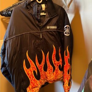 Yamaha Black Snowmobile Jacket with Fiery Flame Accents